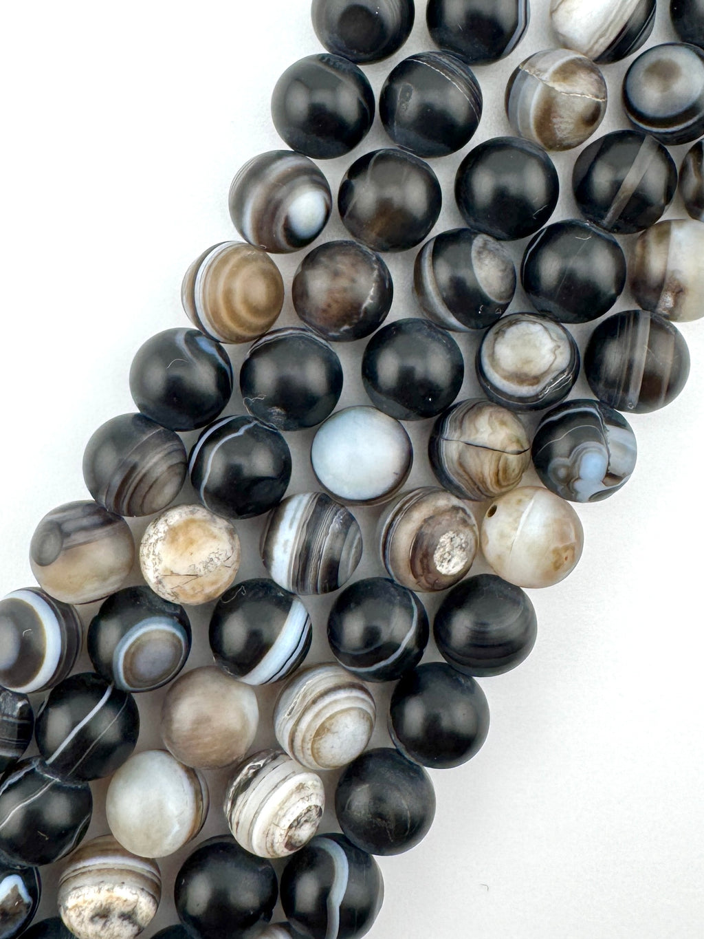 Matte Black Banded Agate Beads Available in 6mm, 8mm Sizes