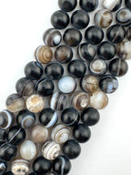 Matte Black Banded Agate Beads Available in 6mm, 8mm Sizes