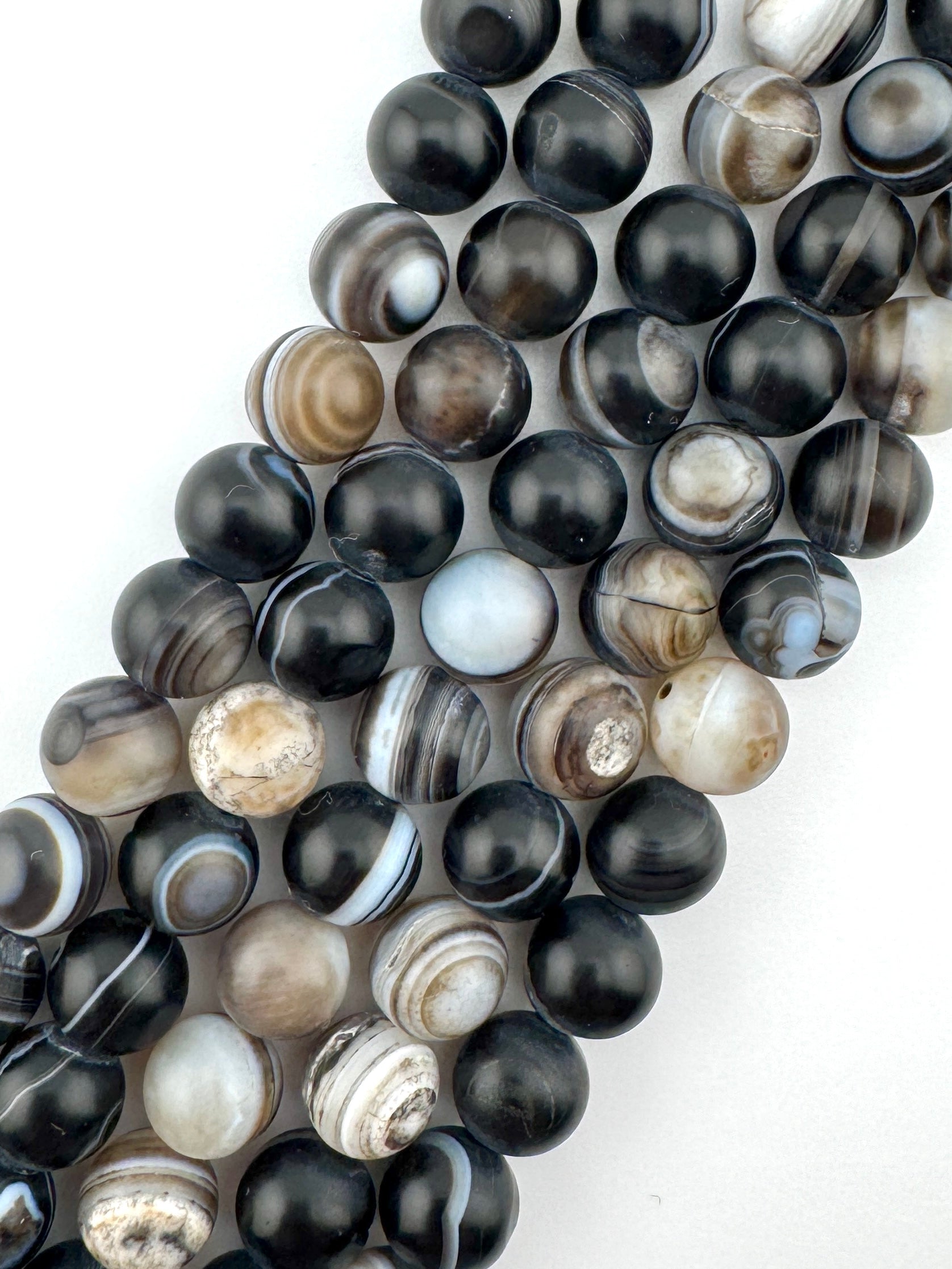 Matte Black Banded Agate Beads Available in 6mm, 8mm Sizes