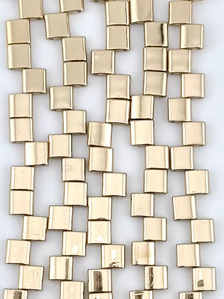 2x5mm Hematite 2 Hole Full Tila Gold