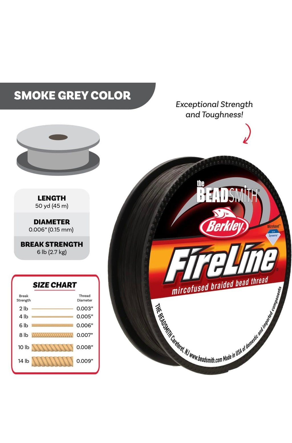 FireLine Braided Beading Thread – 6 lb (Smoke & Crystal)