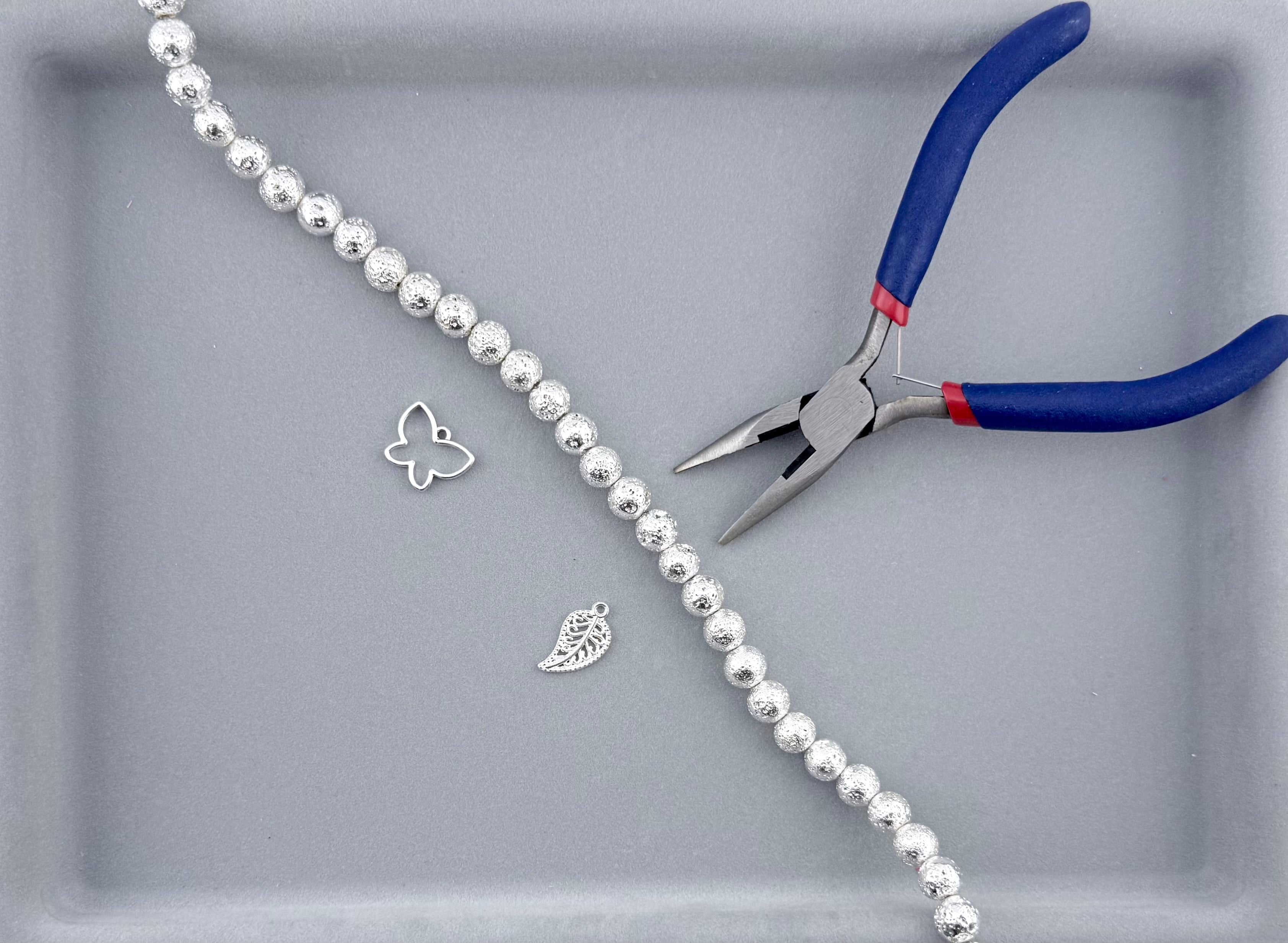 8mm Round Lava Plated Beads Silver