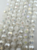6mm Glass Faceted Round Beads White Luster