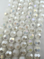 6mm Glass Faceted Round Beads White Luster