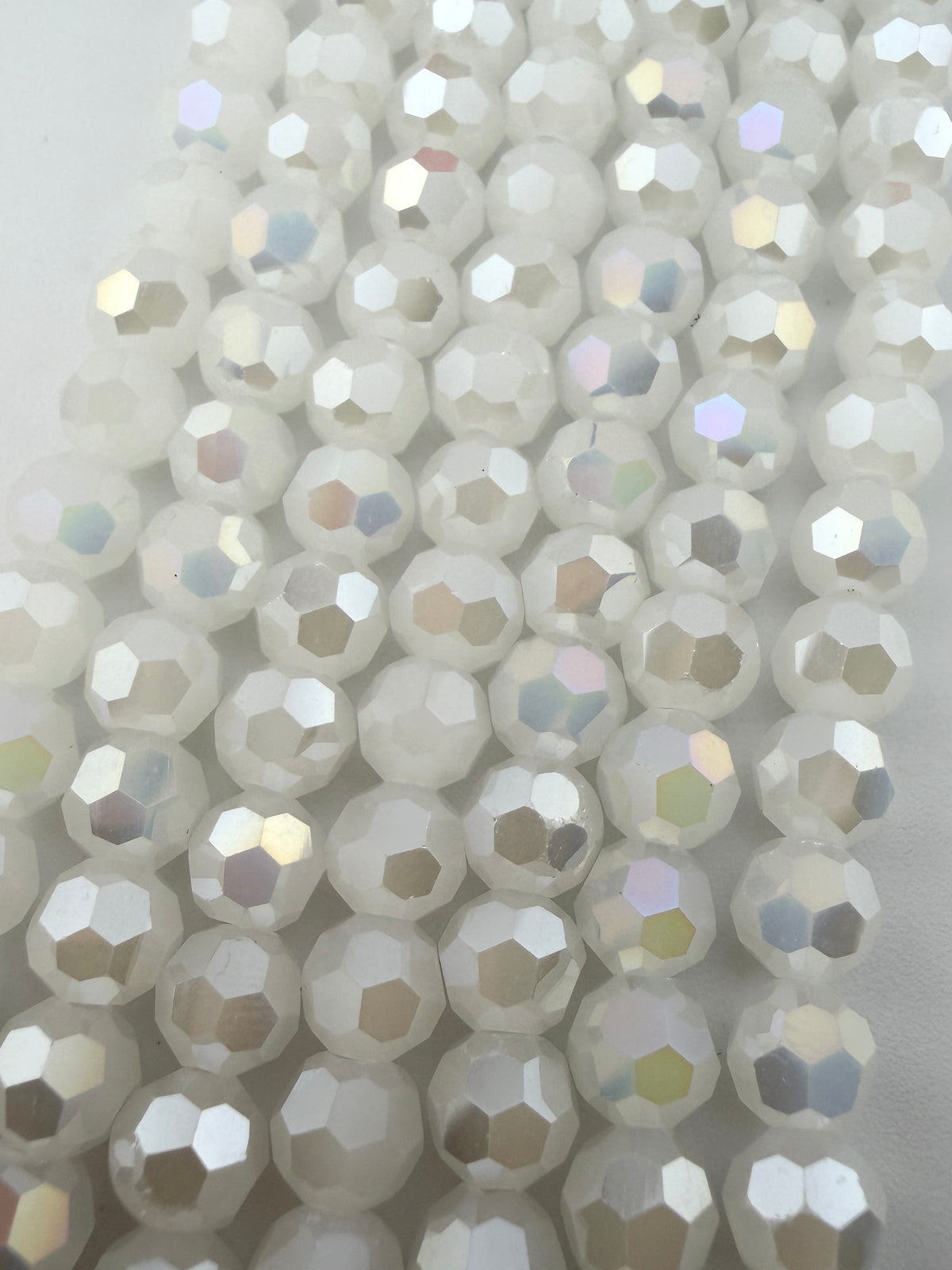 6mm Glass Faceted Round Beads White Luster