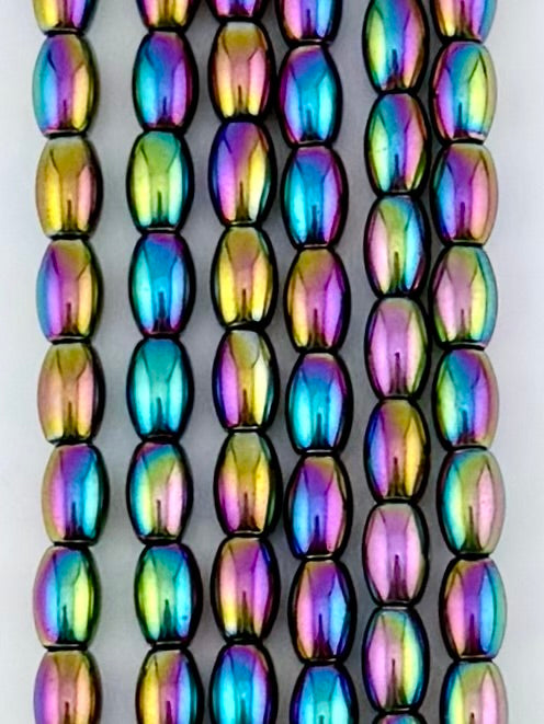 4x6mm Hematite Rice Beads Rainbow