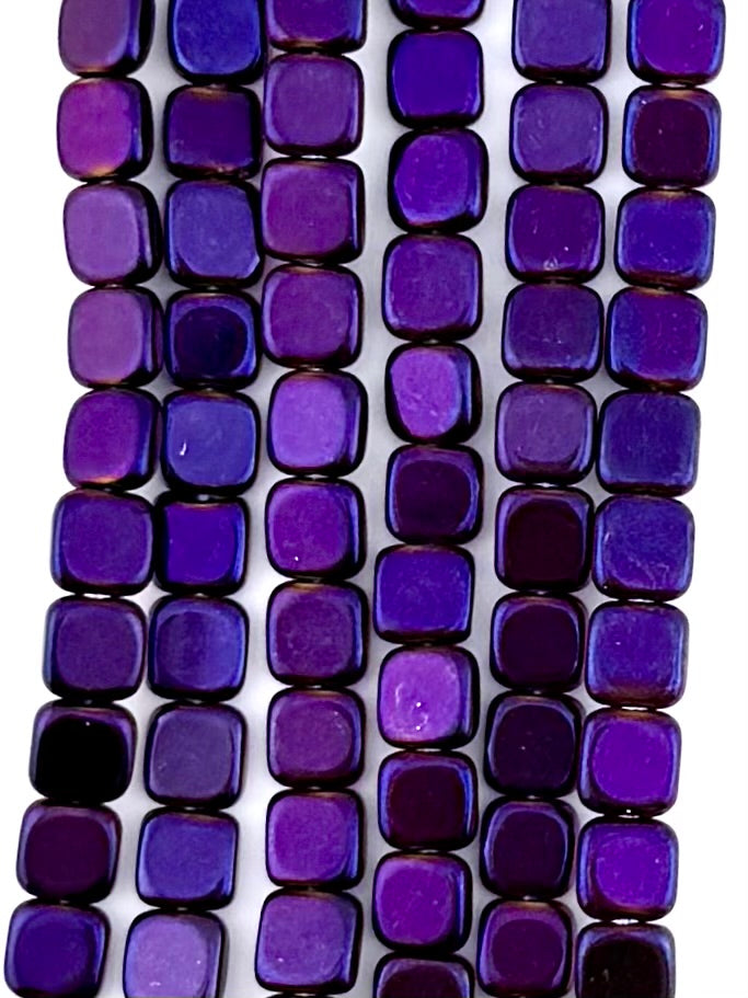 2.5x6mm Hematite Flat Rounded Square Metallic Purple Gold