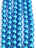 8mm Round Hematite Beads Metallic Blue