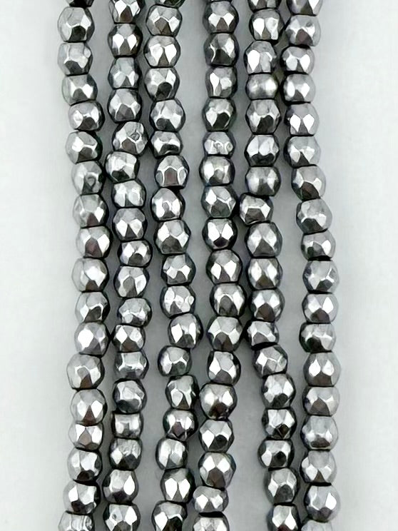 2mm Rhodium Faceted Round Hematite Beads