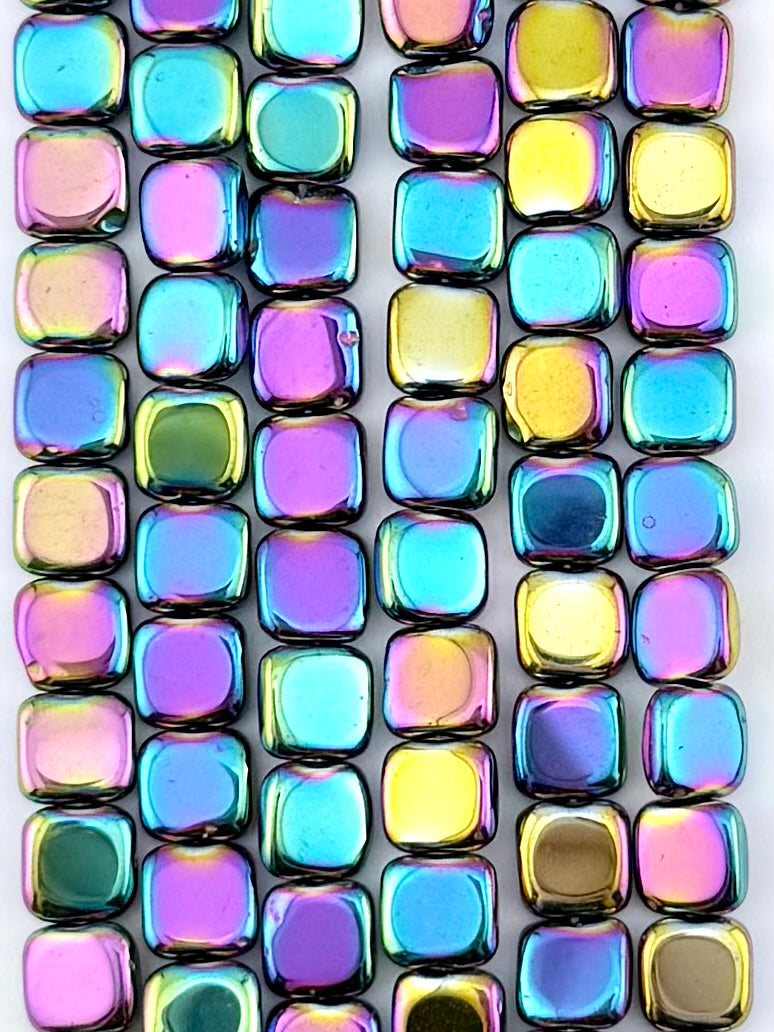 2.5x8mm Hematite Flat Rounded Square Rainbow