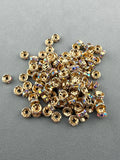 Brass Rhinestone Rondelle Spacers Light Gold with AB Crystal