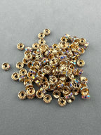 Brass Rhinestone Rondelle Spacers Light Gold with AB Crystal