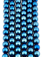 8mm Round Hematite Beads Metallic Navy