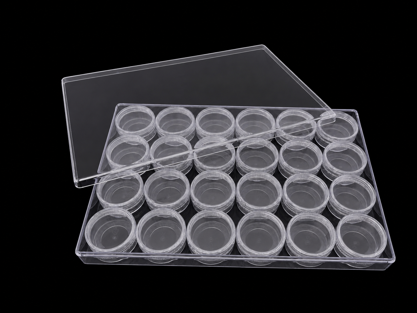 Clear Round Bead Storage Containers With Case  – 24 Pieces