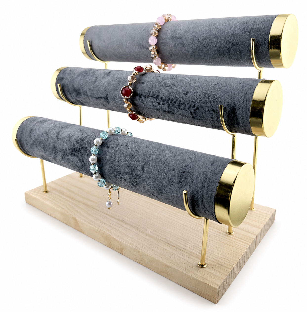 Velvet 3-Tier Bracelet Display Stand Gray