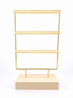 Gold Metal Earring Display Stand with Wooden Base