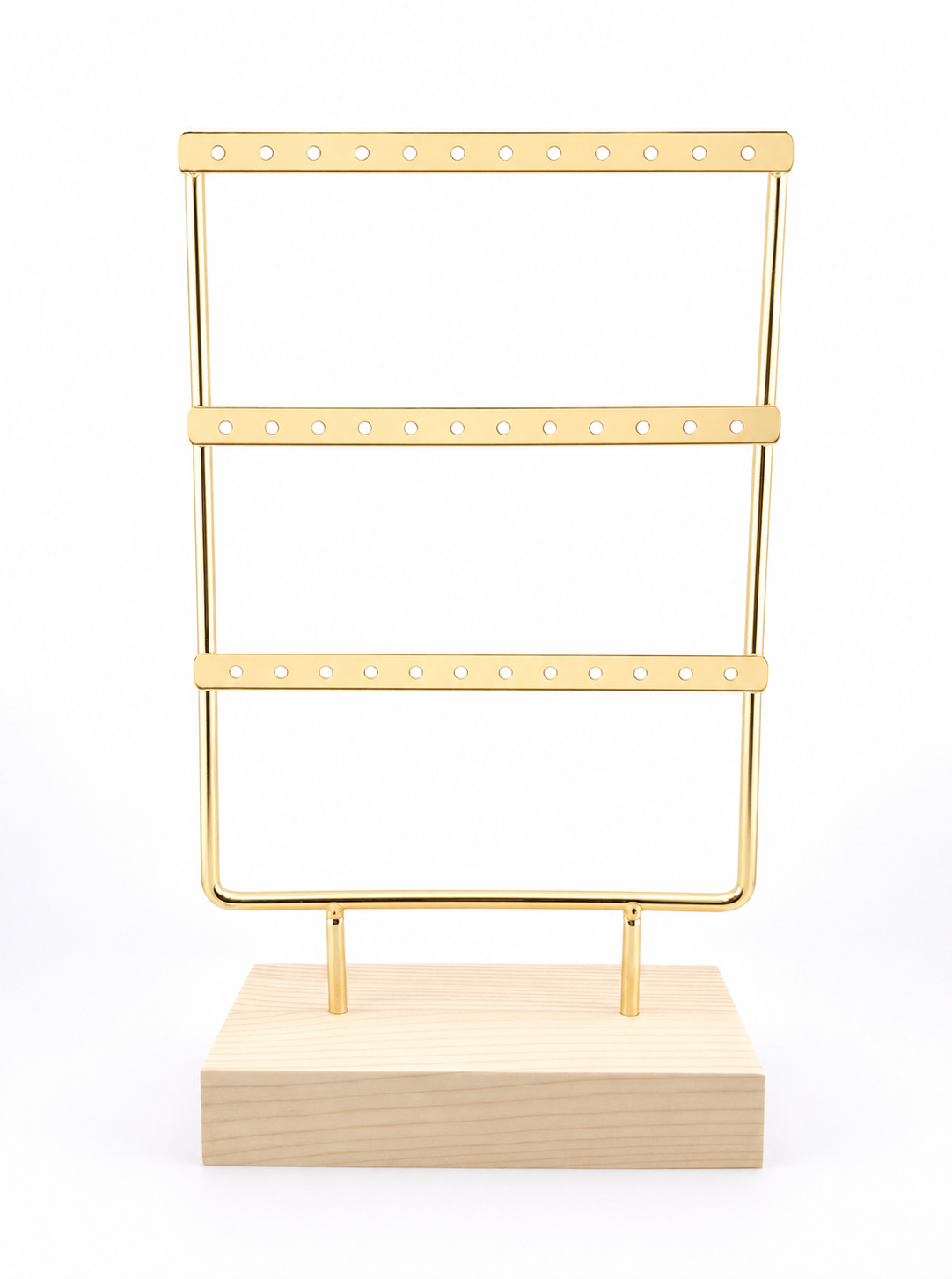 Gold Metal Earring Display Stand with Wooden Base