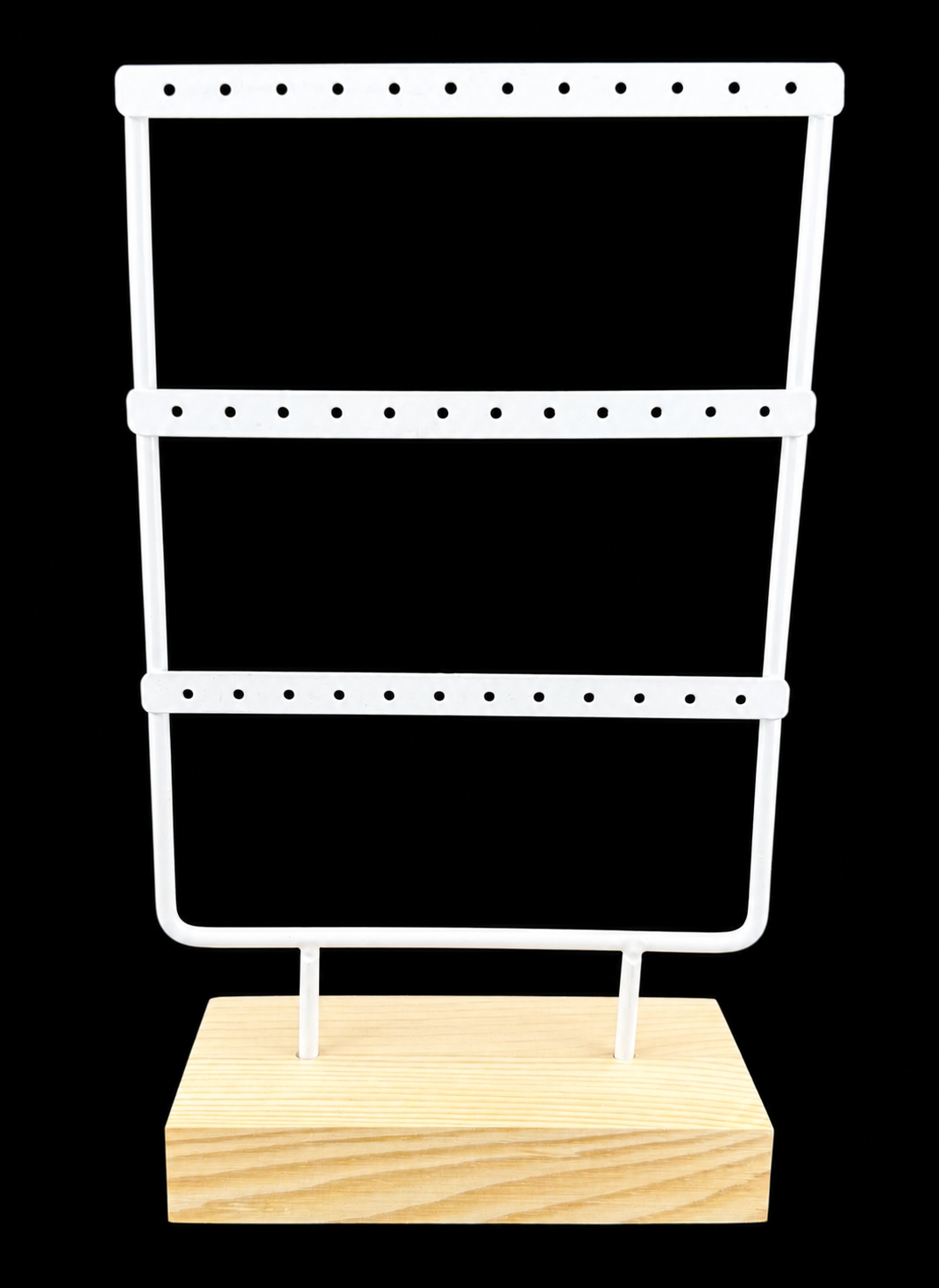 White Metal Earring Display Stand with Wooden Base