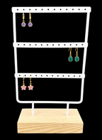 White Metal Earring Display Stand with Wooden Base
