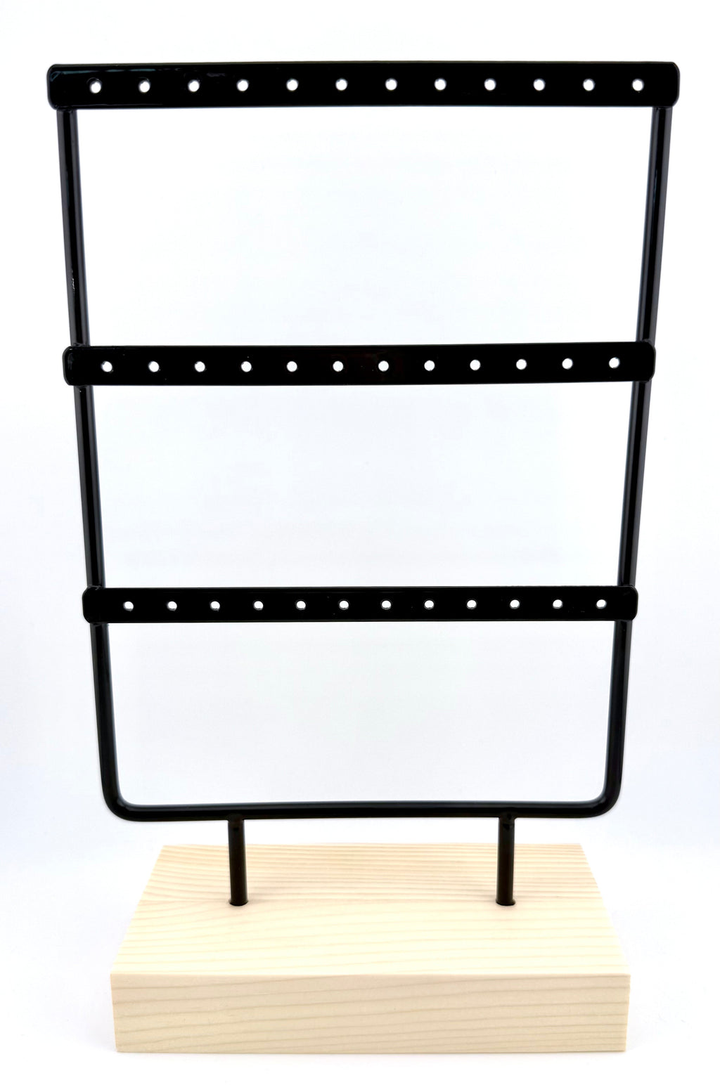 Black Metal Earring Display Stand with Wooden Base