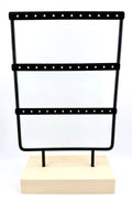 Black Metal Earring Display Stand with Wooden Base