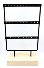Black Metal Earring Display Stand with Wooden Base