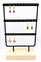 Black Metal Earring Display Stand with Wooden Base