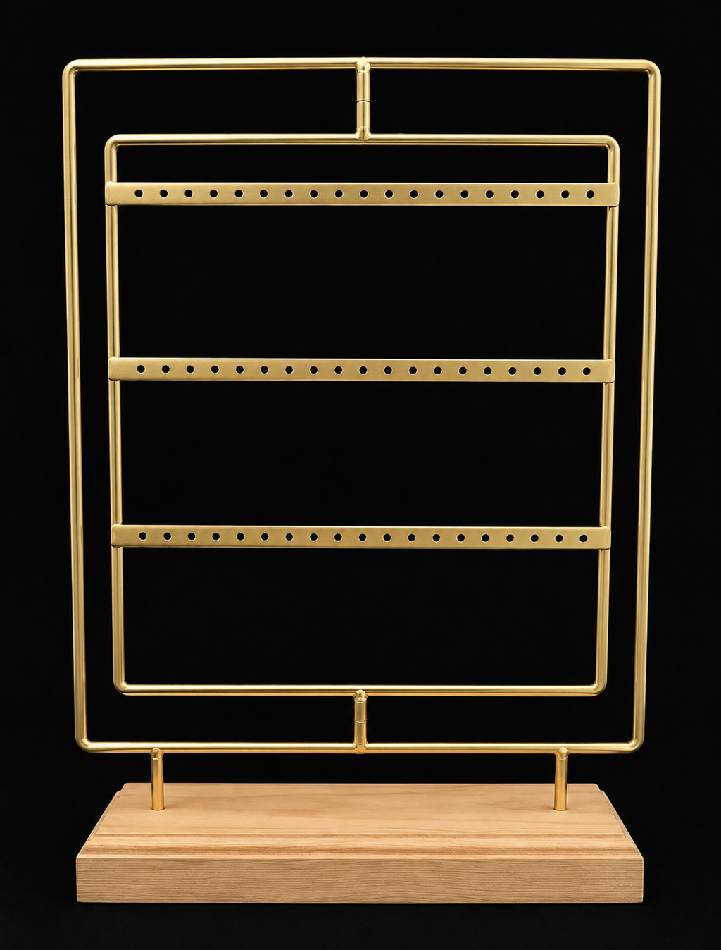 Gold Metal Earring Display Stand with Wooden Base