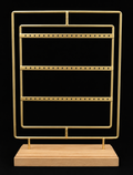 Gold Metal Earring Display Stand with Wooden Base