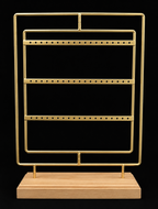 Gold Metal Earring Display Stand with Wooden Base