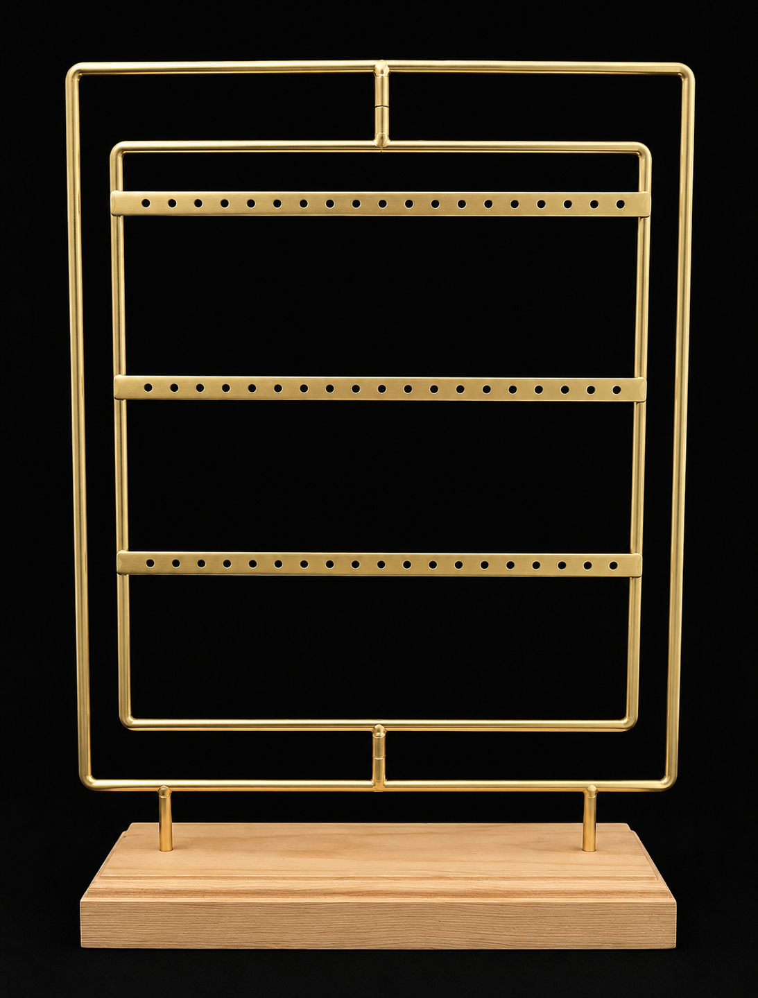 Gold Metal Earring Display Stand with Wooden Base