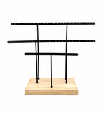Black Metal Earring Display Stand with Wooden Base