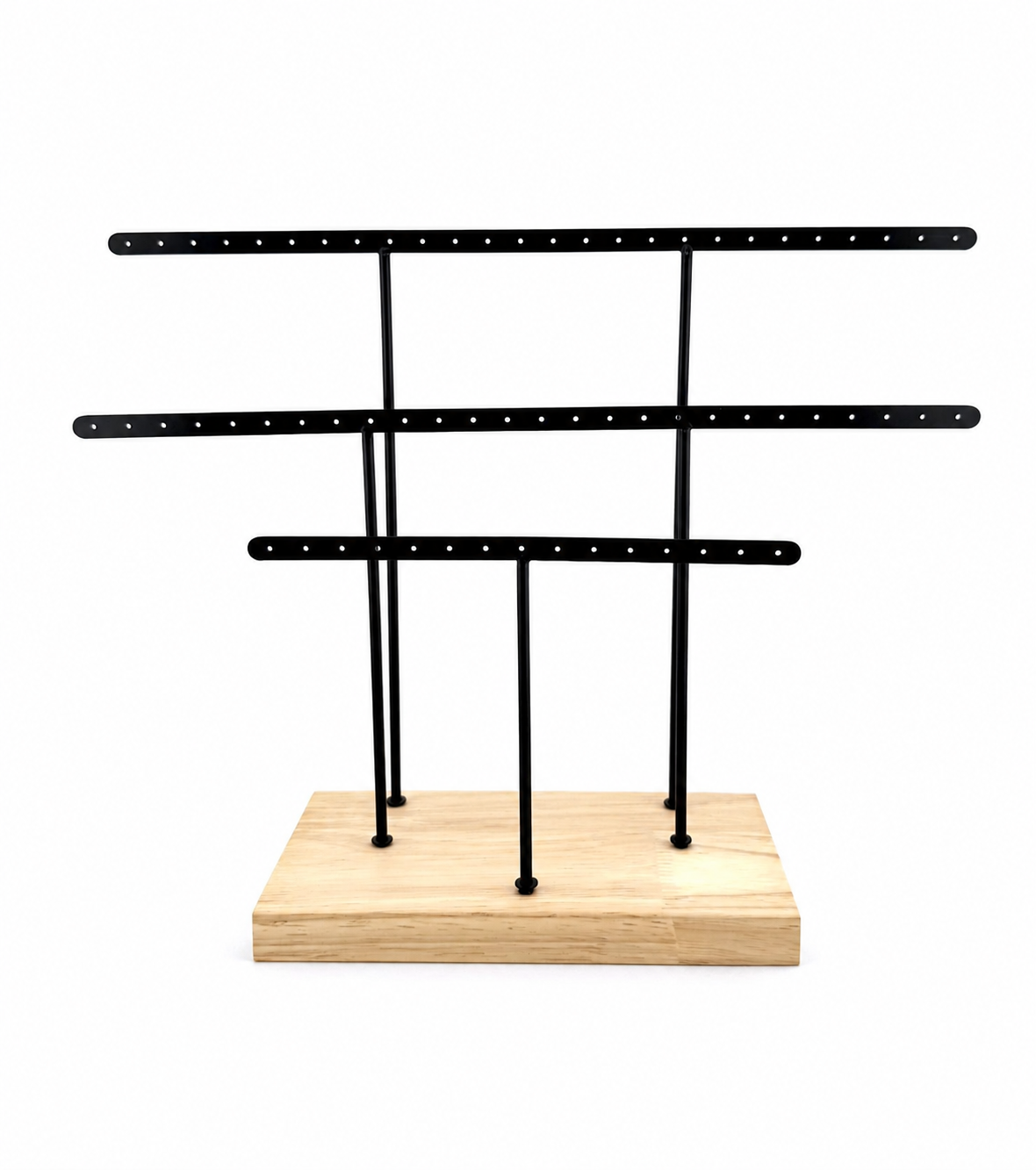 Black Metal Earring Display Stand with Wooden Base