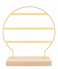Gold Round Earring Display Stand with Wooden Base