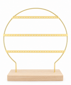 Gold Round Earring Display Stand with Wooden Base