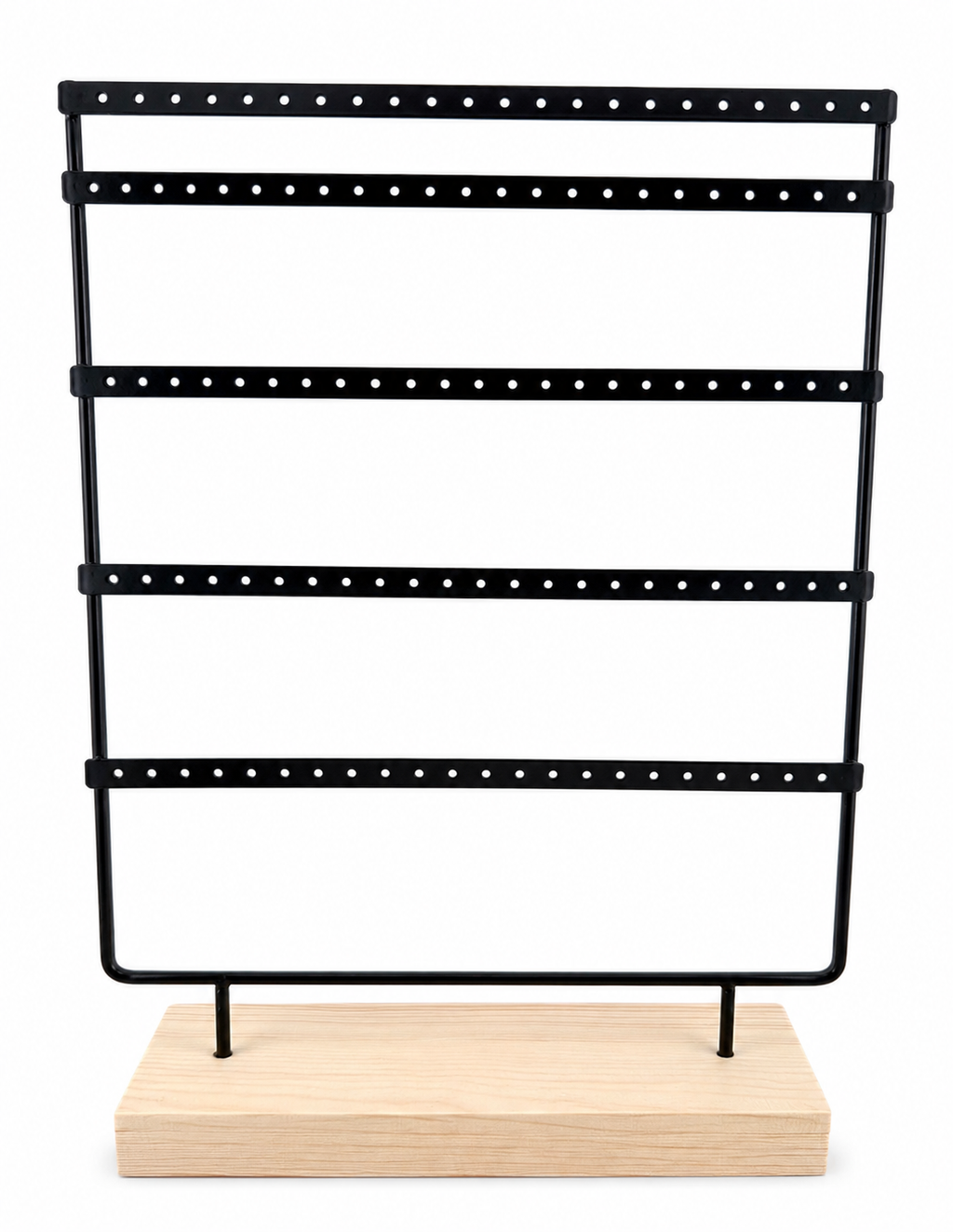 Black Metal Earring Display Stand with Wooden Base