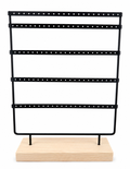 Black Metal Earring Display Stand with Wooden Base