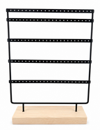 Black Metal Earring Display Stand with Wooden Base