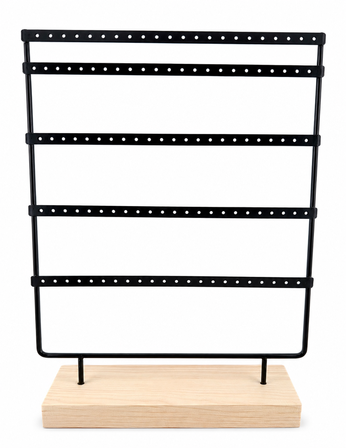Black Metal Earring Display Stand with Wooden Base