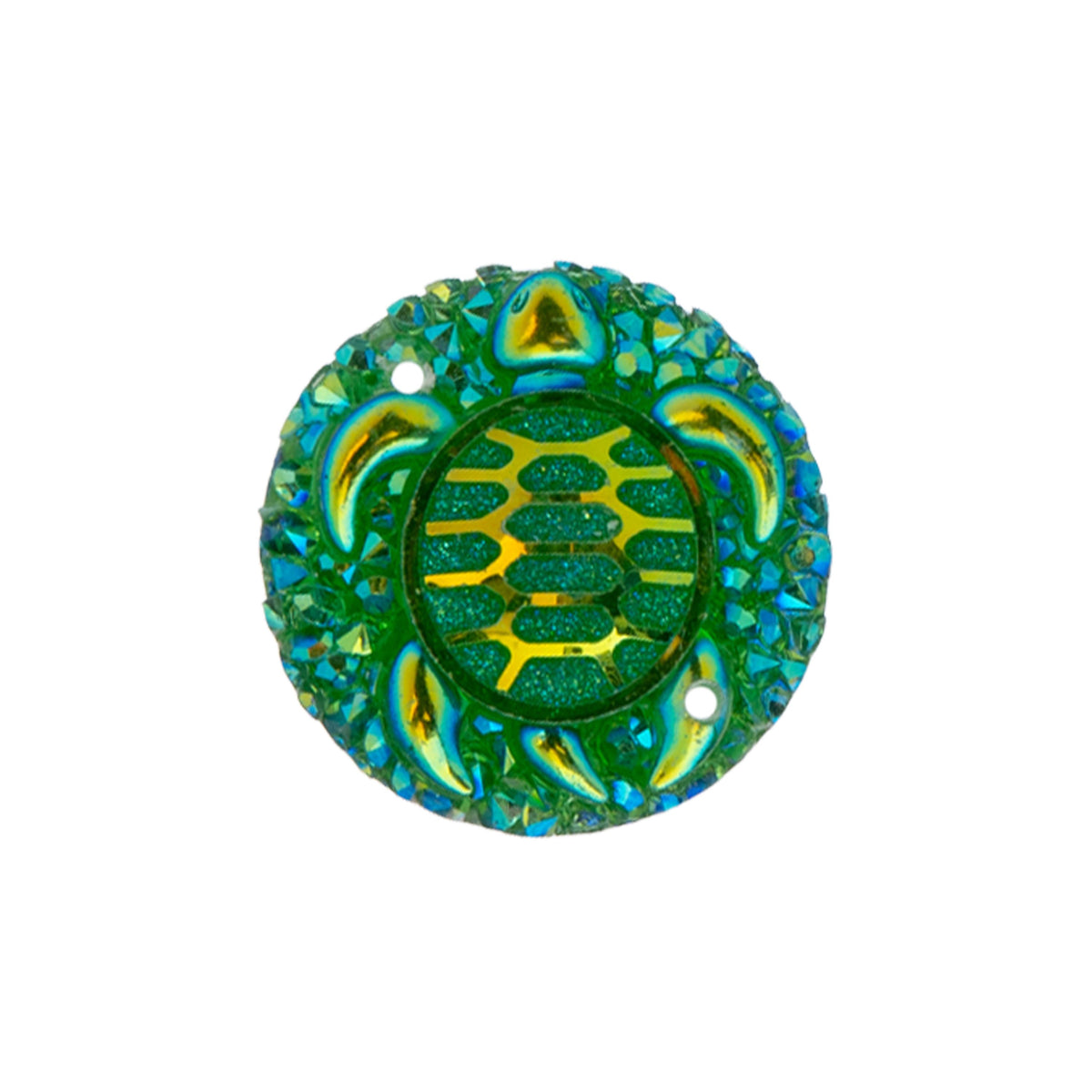 Resin Sew-on Turtle Sparkle Stone 10pcs Round 25mm Green AB