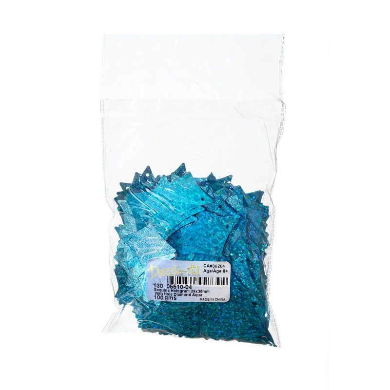 Sequins Hologram 29x36mm With Hole Diamond AQUA