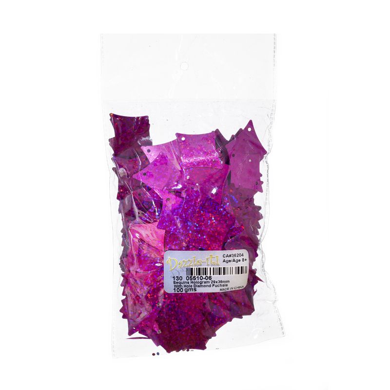 Sequins Hologram 29x36mm With Hole Diamond FUCHSIA