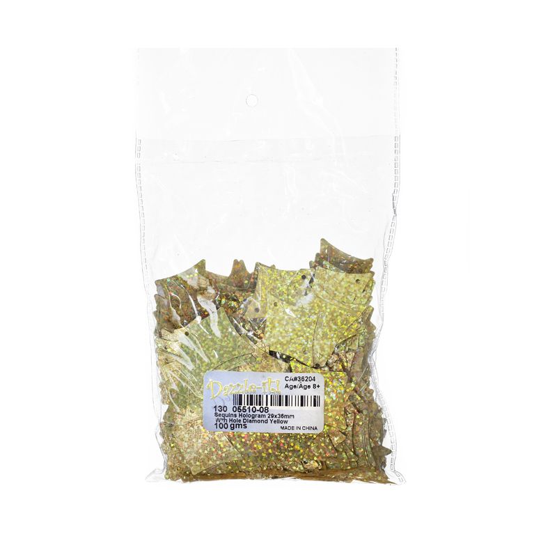 Sequins Hologram 29x36mm With Hole Diamond YELLOW