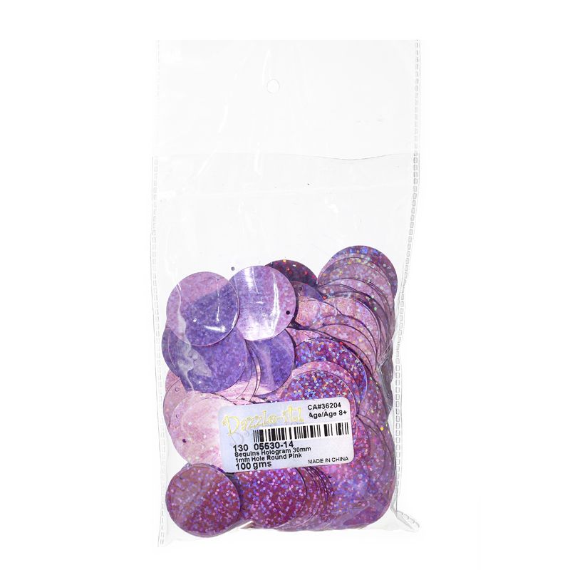 Sequins Hologram 30mm 1mm Hole Round PINK