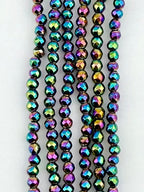 3mm Rainbow Faceted Round Hematite Beads