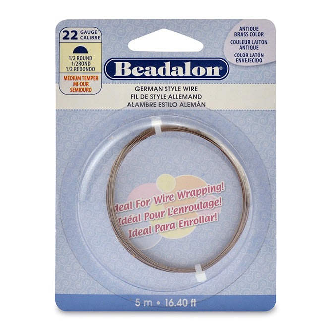 Beadalon Half Round 22g Antique Brass Craft Wire 5 Meter Coil