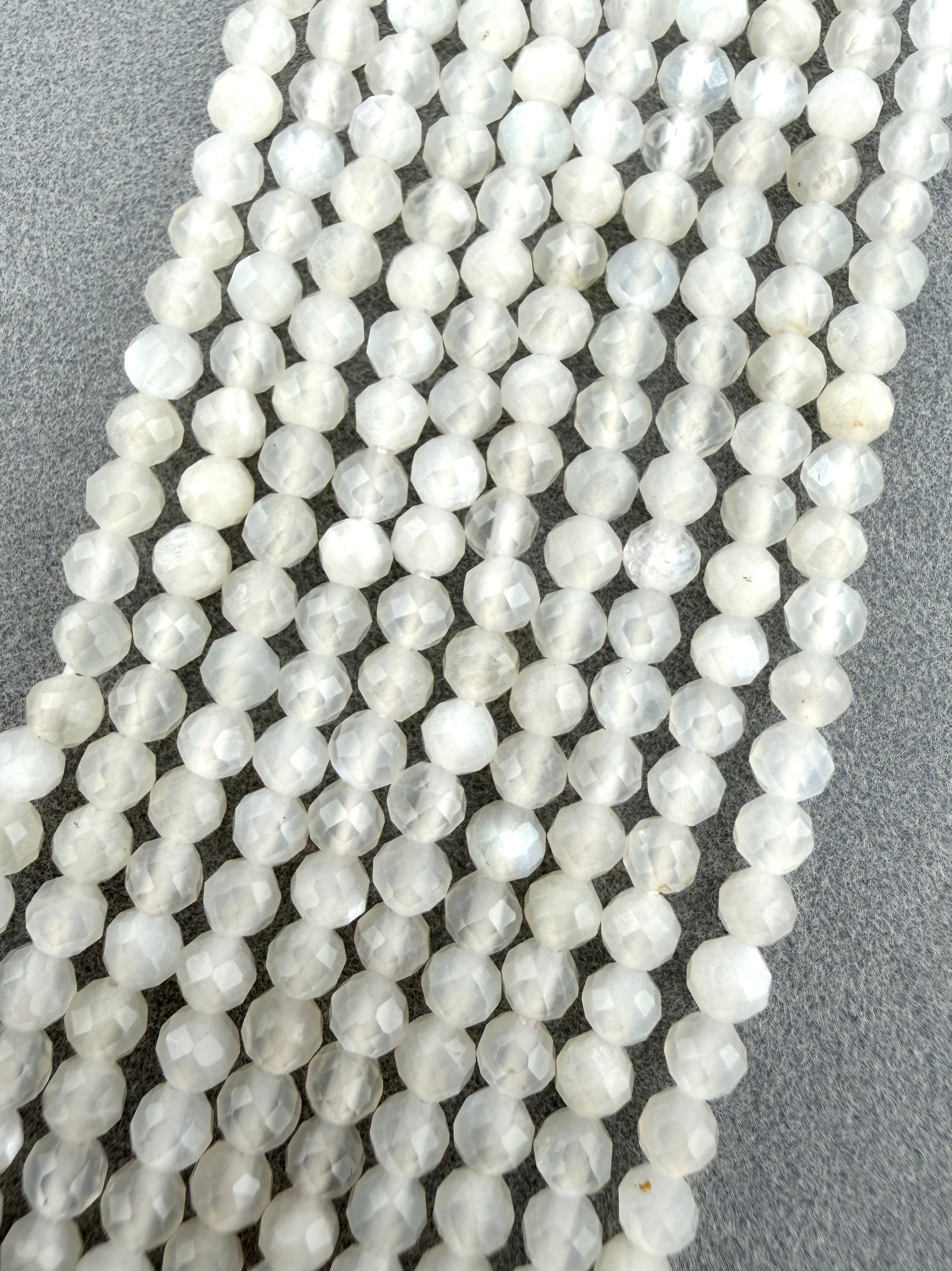 3mm Faceted White Moonstone Beads