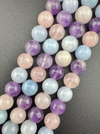 Amethyst Rose Quartz Aquamarin Trio Bead Available in 6mm, 8mm sizes