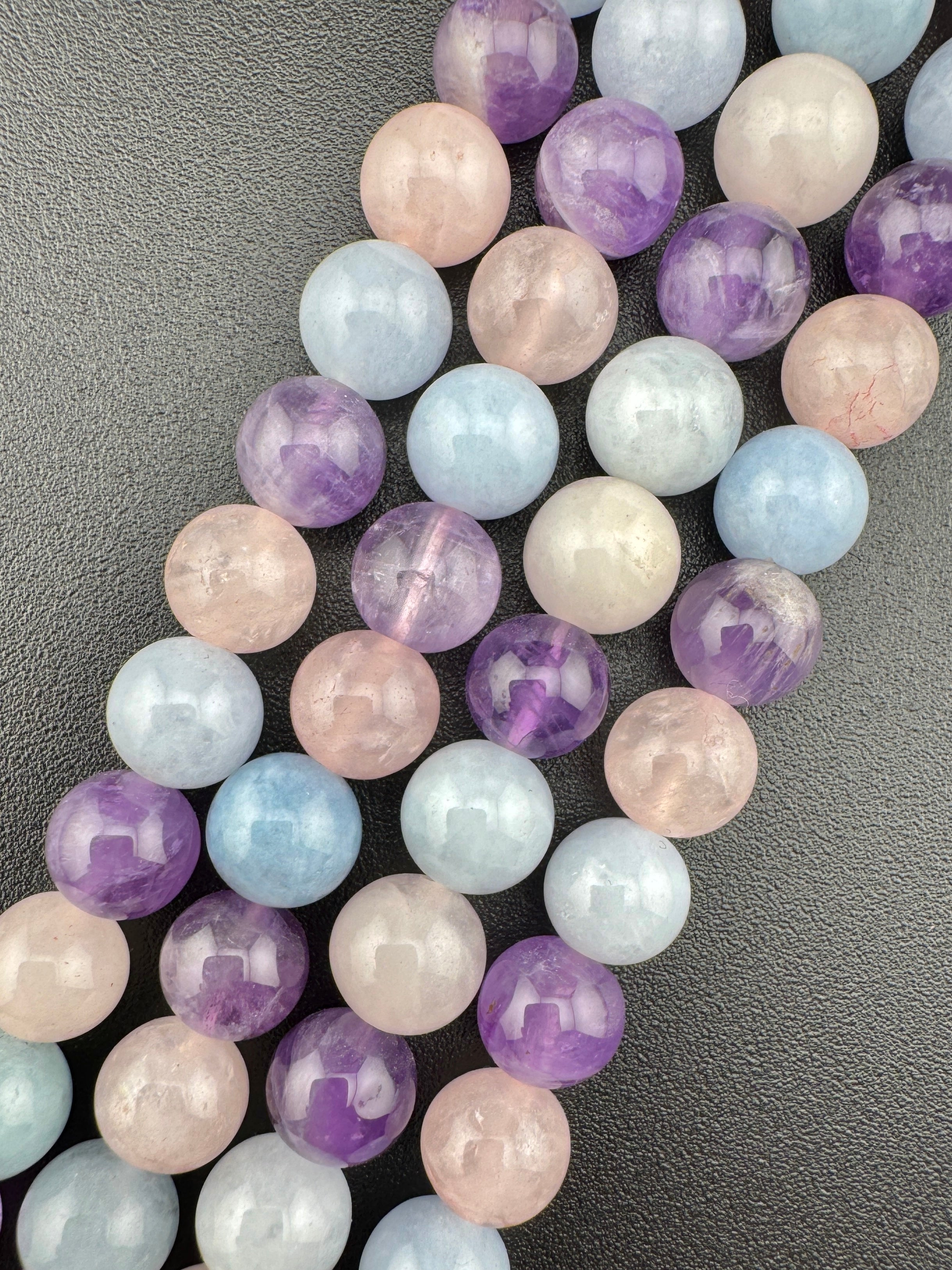 Amethyst Rose Quartz Aquamarin Trio Bead Available in 6mm, 8mm sizes