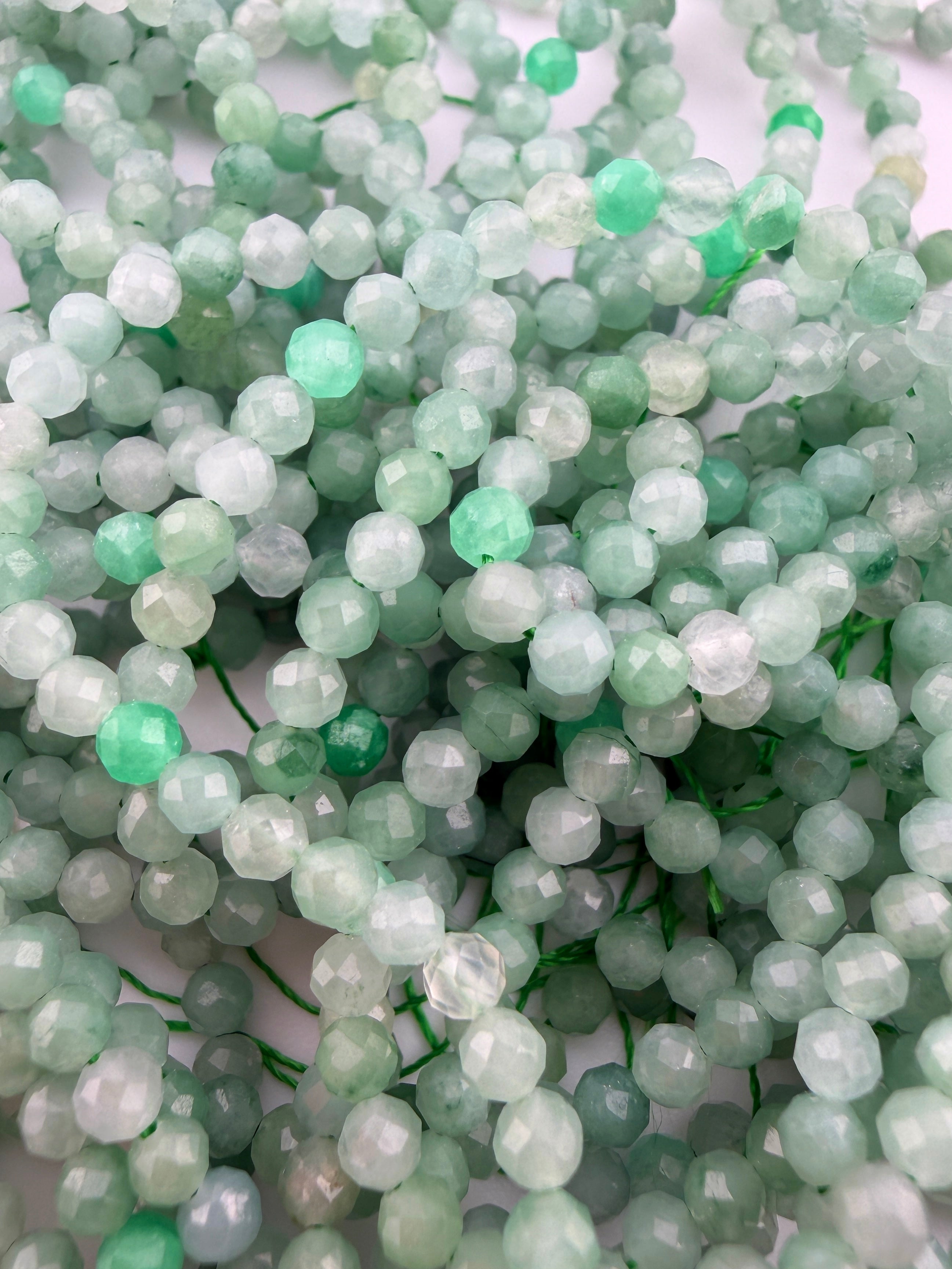3.2mm Faceted Green Jade Beads